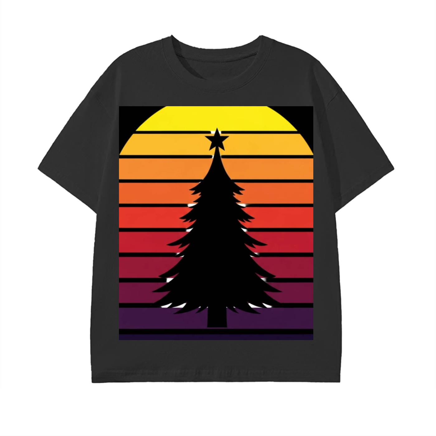 Glimo Retro Sunset Christmas Tree Tee